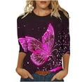 thumbnail image 1 of Sexlip Womens Gradient Butterfly Print Tee Short Sleeve Design Stretchy Fabric Relaxed Silhouette for Weekend Getaways Pink M, 1 of 5