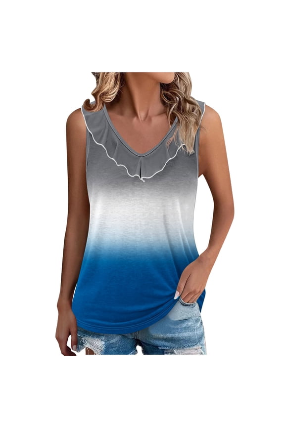 Womens Gradient Casual Tank Top Trendy Lightweight Party Outfit Blue S