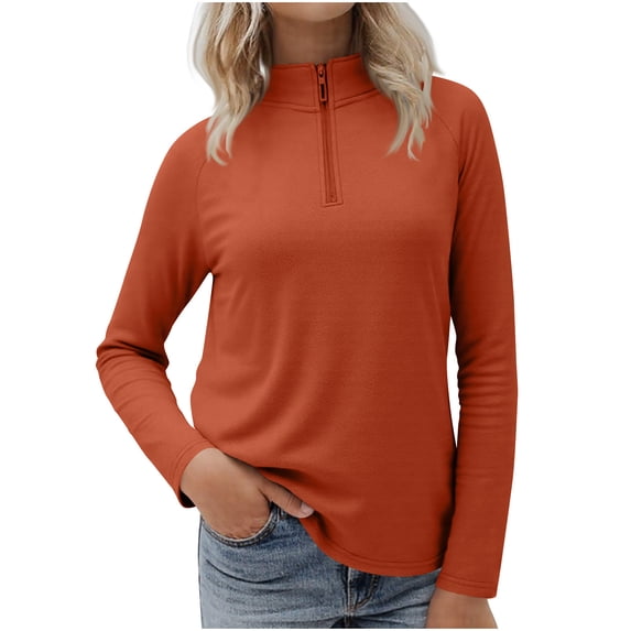 Sexlip Womens Half Zip Pullover Cropped Sweatshirts Sherpa Fleece Jacket Fuzzy Sweaters Plus Size Cute Winter Jackets Orange L