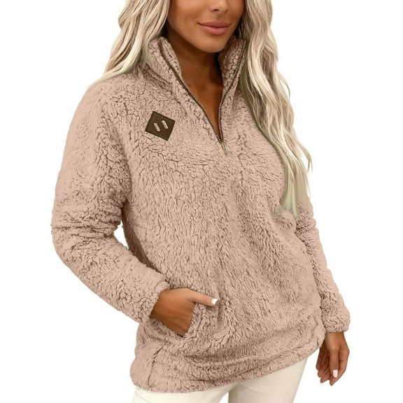 Sexlip Womens Half Zip Sherpa Fleece Pullover Oversized Sweatshirt Warm Fuzzy Sweater Trendy Long Sleeve Hoodies Outerwear Pink M
