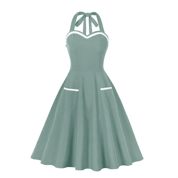 Sexlip Womens Halter Neck Backless Swing Midi Dress Flowy Romantic Evening Party Wedding Guest Dress Green M