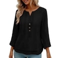 thumbnail image 1 of Sexlip Womens Henley Blouse 3/4 Sleeve Button Placket Design Soft Fabric Relaxed Silhouette for Daily Wear Black XXXL, 1 of 7