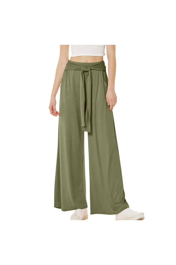 Womens High Waist Drapey Loose Wide Leg Linen Capris Lightweight Breathable Summer Casual Outfit Green S
