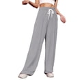 thumbnail image 1 of Sexlip Womens High Waist Drawstring Loose Drapey Wide Leg Linen Pants Lightweight Breathable Vacation Casual Outfit Gray L, 1 of 4