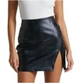 thumbnail image 1 of Sexlip Womens High Waist Faux Leather Mini Skirt Side Slit Design Smooth Fabric Relaxed Silhouette for Party Events Black M, 1 of 7
