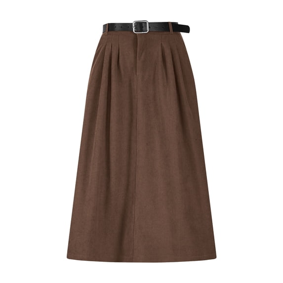 Sexlip Womens High Waist Linen Midi Skirt Elastic Waist Design Breathable Fabric Relaxed Silhouette for Daily Errands Brown L