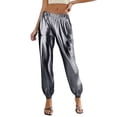 thumbnail image 1 of Sexlip Womens High Waist Loose Drapey Wide Leg Metallic Pants Shiny Stylish Party Casual Outfit White XL, 1 of 5