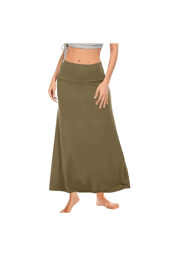 Womens High Waist Ruched A Line Maxi Skirt Lightweight Breathable Modest Casual Daily Dress Yellow S