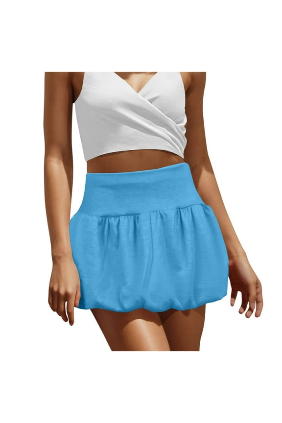 Womens High Waist Ruffled Mini Skirt Elastic Waist Design Breathable Fabric Relaxed Silhouette for Beach Days Blue M