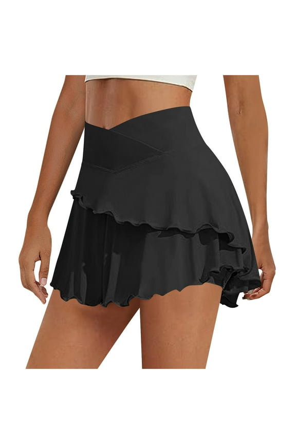 Womens High Waist Ruffled Mini Skirt Elastic Waist Design Lightweight Fabric Relaxed Silhouette for Beach Days Black M
