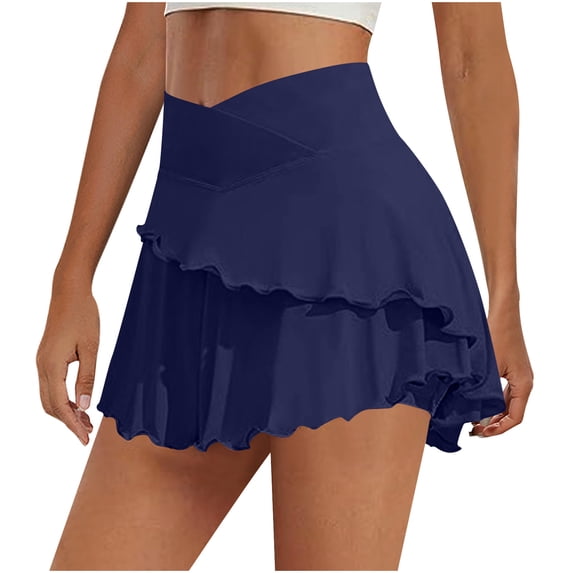 Sexlip Womens High Waist Ruffled Mini Skirt Elastic Waist Design Lightweight Fabric Relaxed Silhouette for Beach Days Blue L