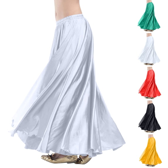 Sexlip Womens High Waist Shiny Drapey Swing Maxi Skirt Lightweight Breathable Dance Evening Party Outfit Black Free Size