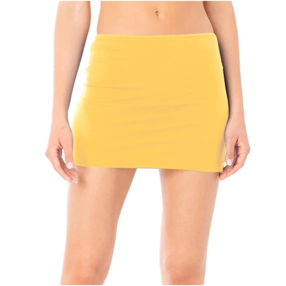 Sexlip Womens High Waist Solid Mini Skirt Elastic Waist Design Stretchy Fabric Relaxed Silhouette for Casual Hangouts Yellow M