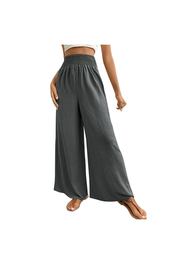 Womens High Waist Wide Leg Pants Drawstring Waist Drape Fabric Relaxed Silhouette for Daily Leisure Gray M