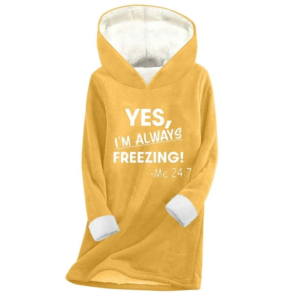 Sexlip Womens Hooded Blanket Sweatshirt Freelancing Slogan Print Design Pocket Soft Fabric Comfortable Silhouette for Casual Occasions Yellow S