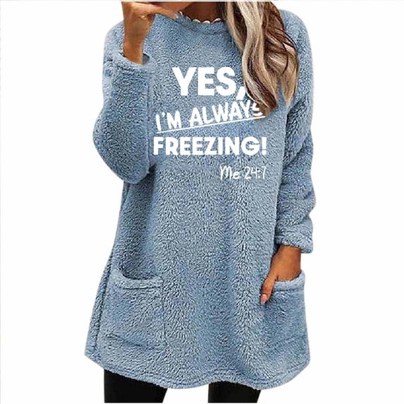 Sexlip Womens Hooded Sweatshirt Freelancing Slogan Print Design Pocket Soft Fabric Relaxed Silhouette for Daily Wear Blue XXL