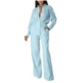 thumbnail image 1 of Sexlip Womens Jumpsuit Two Piece Set Long Sleeve Top Wide Leg Pants Breathable Fabric Belted Design for Daily Casual Blue S, 1 of 2