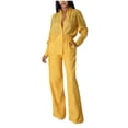 thumbnail image 1 of Sexlip Womens Jumpsuit Two Piece Set Long Sleeve Top Wide Leg Pants Breathable Fabric Belted Design for Daily Casual Yellow L, 1 of 2