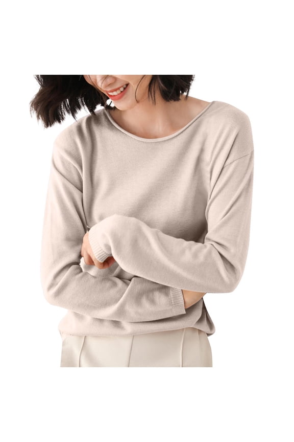 Womens Knit Pullover Sweater Crew Neck Design Breathable Fabric Relaxed Silhouette for Fall Outings Beige XL