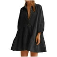 thumbnail image 1 of Sexlip Womens Lapel Button Down Loose Midi Shirt Dress Lightweight Breathable Casual Office Everyday Dress Black XXL, 1 of 6