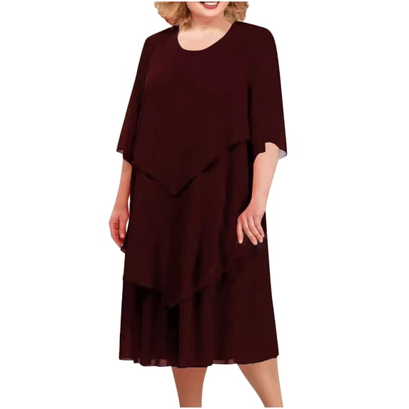 Sexlip Womens Layered Ruffle Midi Dress V Neck Design Lightweight Fabric Relaxed Silhouette for Brunch Outings Red XXXXXL