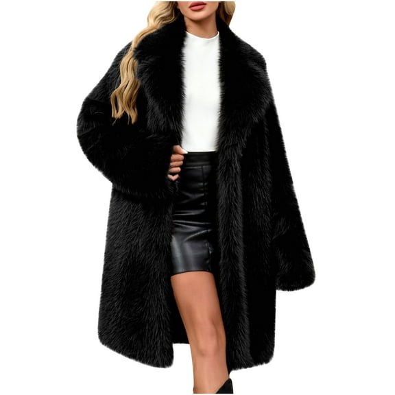 Sexlip Womens Long Faux Fur Coats Fluffy Faux Fur Jacket Long Sleeve Lapel Furry Coats Fuzzy Winter Jacket Black XL