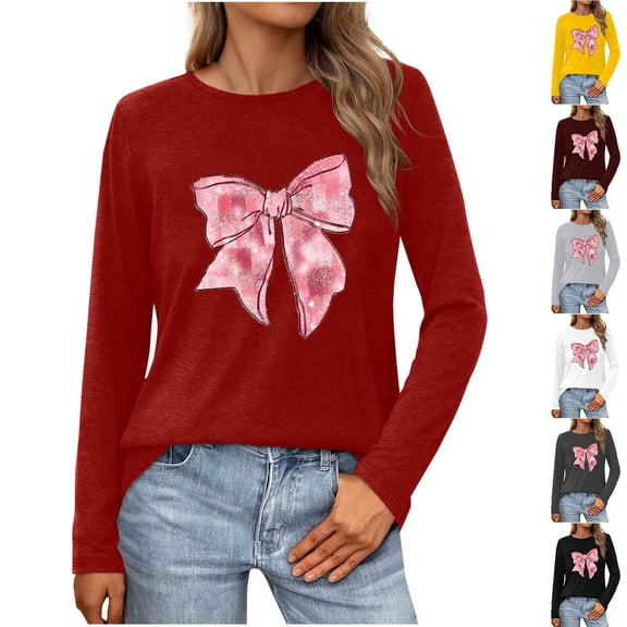 Sexlip Womens Long Sleeve Blouse Bow Print Design Soft Fabric Comfortable Silhouette for Casual Occasions Black L