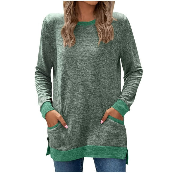 Sexlip Womens Long Sleeve Blouse Curved Hem Design Soft Fabric Relaxed Silhouette for Daily Use Green M