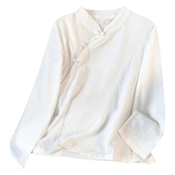 Sexlip Womens Long Sleeve Blouse Wrap Design Soft Fabric Relaxed Silhouette for Daily Use White L