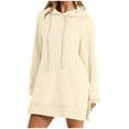 thumbnail image 1 of Sexlip Womens Long Sleeve Hoodie Dress Kangaroo Pocket Design Warm Fabric Relaxed Silhouette for Home Wear Beige M, 1 of 4