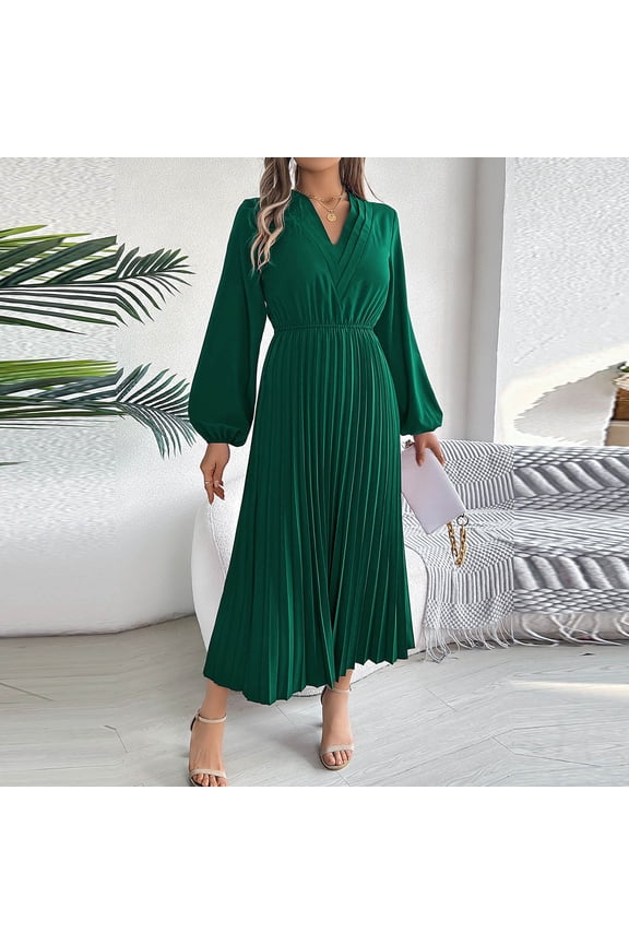 Womens Long Sleeve Midi Dress Wrap Front Design Soft Fabric Relaxed Silhouette for Brunch Outings Green XL