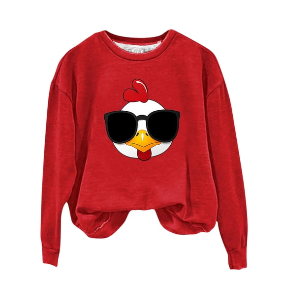 Sexlip Womens Long Sleeve Sweatshirt Cartoon Duck Print Design Cropped Hem Soft Fabric Comfortable Silhouette for Casual Wear Red L