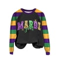 thumbnail image 1 of Sexlip Womens Long Sleeve Sweatshirt Mardi Gras Letter Print Design Contrast Sleeve Soft Fabric Comfortable Silhouette for Casual Occasions Black M, 1 of 4