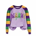 thumbnail image 1 of Sexlip Womens Long Sleeve Sweatshirt Mardi Gras Letter Print Design Contrast Sleeve Soft Fabric Comfortable Silhouette for Casual Occasions Purple M, 1 of 4