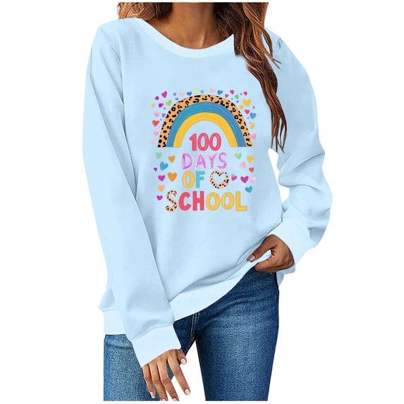 Sexlip Womens Long Sleeve Sweatshirt Rainbow & Slogan Print Design Soft Fabric Relaxed Silhouette for Daily Lounge Blue XL