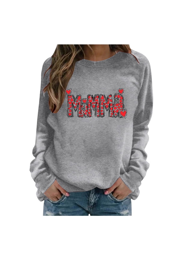 Womens Long Sleeve Sweatshirt Rihanna Letter Print Design Soft Fabric Comfortable Silhouette for Casual Wear Gray L
