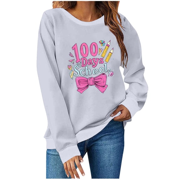 Sexlip Womens Long Sleeve Sweatshirt Slogan Print Design Soft Fabric Comfortable Silhouette for Daily Wear Gray M
