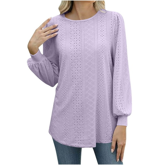 Sexlip Womens Long Sleeve T Shirts Basic Crewneck Tee Fall Tops Casual Workout Y2K Clothes Purple M
