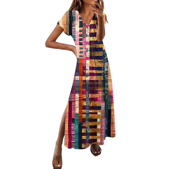 Sexlip Womens Loose Dress Short Sleeve Pattern Design Light Fabric Relaxed Silhouette for Summer Casual Multicolor XXXXXL