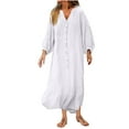 thumbnail image 1 of Sexlip Womens Loose Fit Linen Kaftan Dress 3/4 Sleeve Design Breathable Fabric Relaxed Silhouette for Home Wear White XXL, 1 of 7