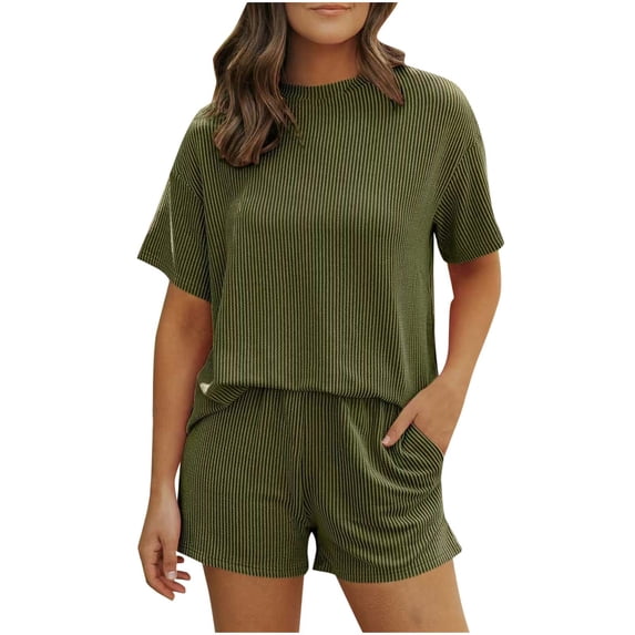 Sexlip Womens Loungewear Two Piece Set Cropped Top Elastic Shorts Soft Material Loose Design for Casual Home Wear Green XXL