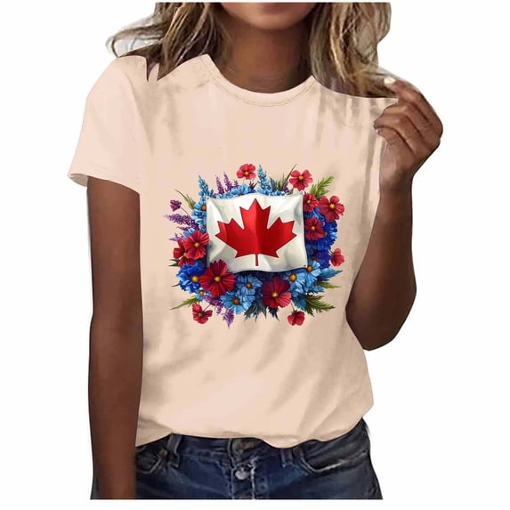 Sexlip Womens Maple Leaf Print Short Sleeve T Shirt Stretchy Fabric Relaxed Silhouette for Fall Gatherings Yellow M