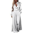 thumbnail image 1 of Sexlip Womens Maxi Dress Two Piece Set Long Sleeve Top Floor Length Skirt Lightweight Fabric Ruffled Design for Daily Outdoor White L, 1 of 7