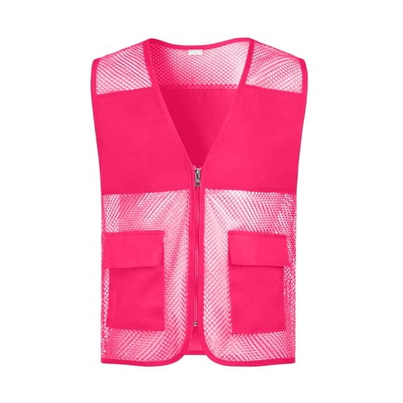 Sexlip Womens Mesh See Through Sleeveless Safety Vest High Visibility Breathable Workwear Outfit Pink XXXXL