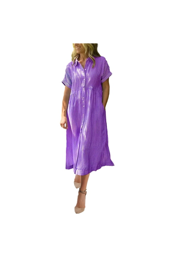 Womens Midi Dress Short Sleeve Satin Fabric Relaxed Silhouette for Casual Wear Purple XXXXL