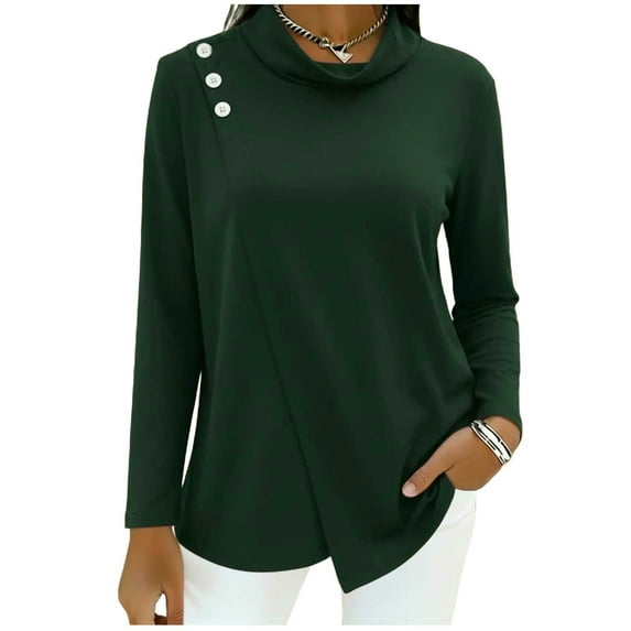 Sexlip Womens Mock Neck Blouse Long Sleeve Button Detail Design Soft Fabric Relaxed Silhouette for Daily Wear Green M