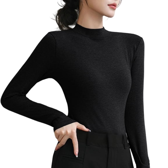 Sexlip Womens Mock Neck Blouse Long Sleeve Fitted Design Soft Fabric Slim Silhouette for Evening Occasions Black S