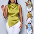 thumbnail image 1 of Sexlip Womens Mock Neck Satin Tops Business Casual Work Ruched Blouses Spring Summer Corporate Outfits Green L, 1 of 7