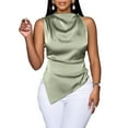 thumbnail image 1 of Sexlip Womens Mock Neck Satin Tops Business Casual Work Ruched Blouses Spring Summer Corporate Outfits Green XL, 1 of 8