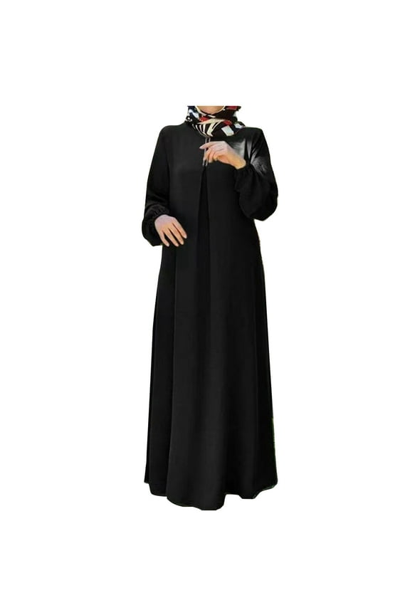 Womens Modest Abaya Dress Long Sleeve Design Breathable Fabric Relaxed Silhouette for Daily Errands Black S